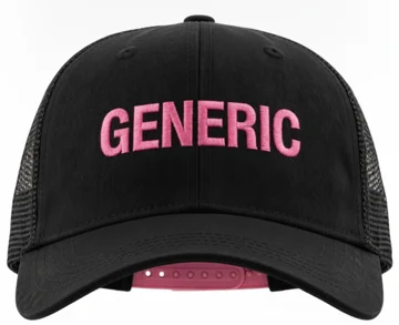 Black trucker hat with GENERIC embroidered in pink